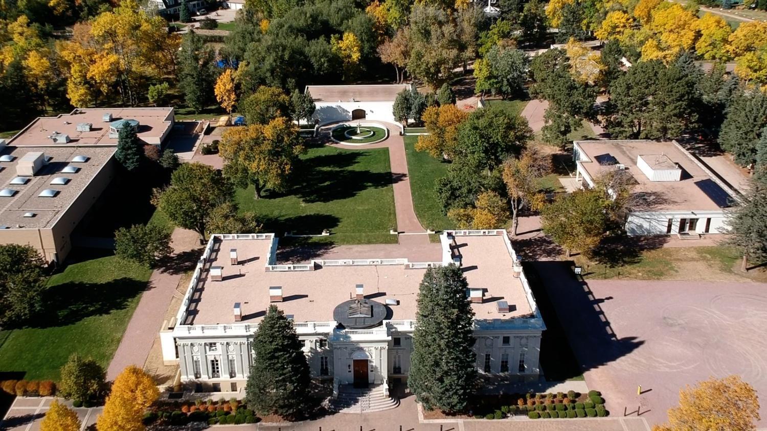 Aeriel shot of The Colorado Springs School campus captured by drone