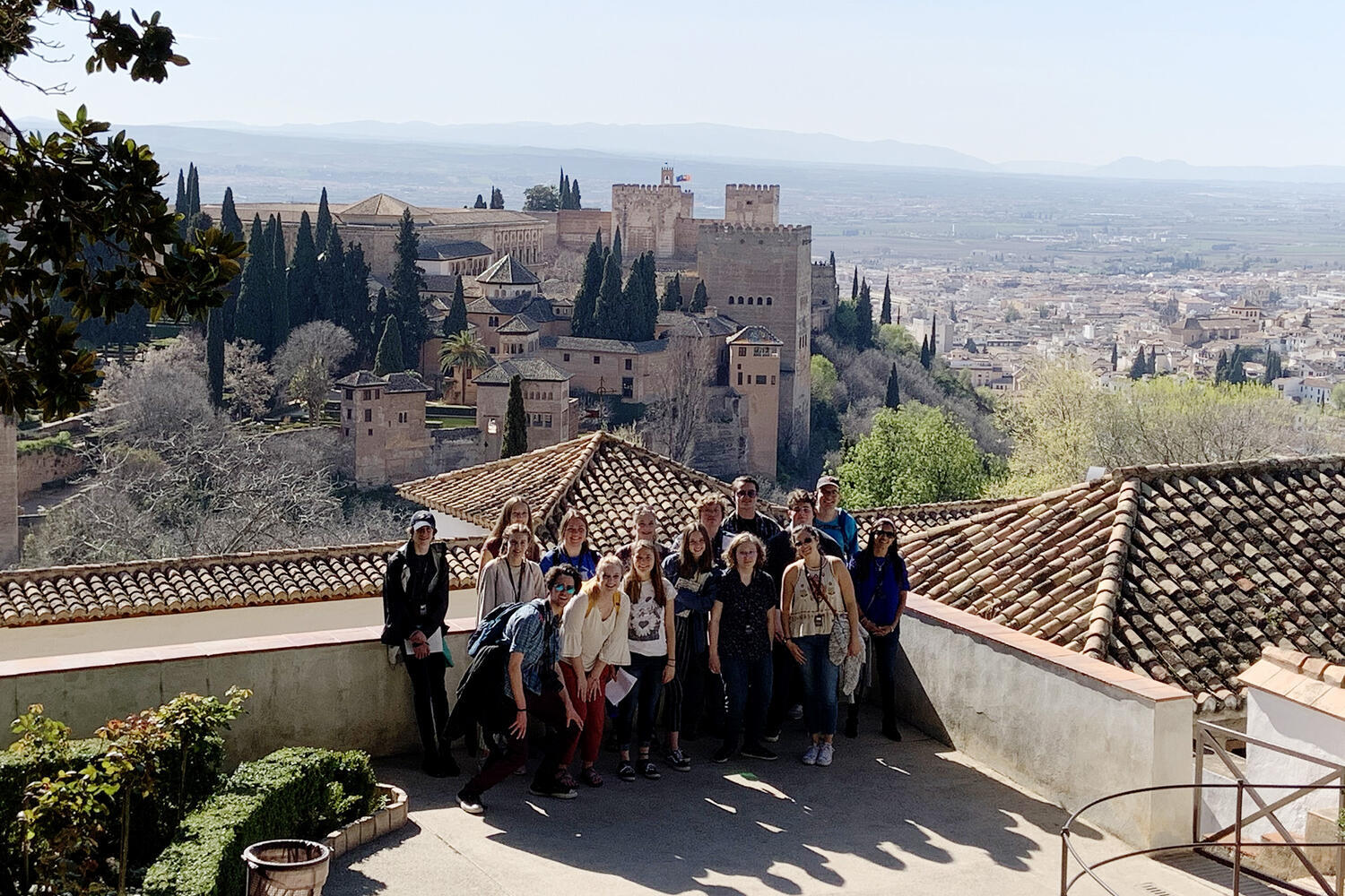 Our group at La Alhambra looking at the amazing view.