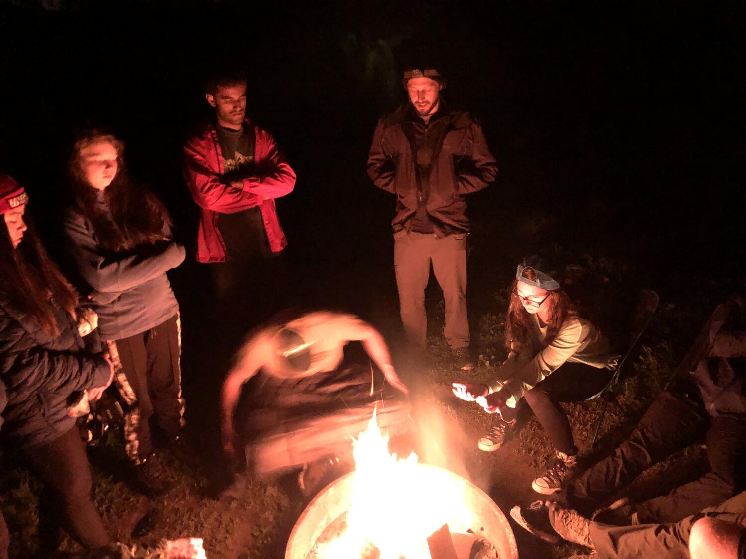 Campfire at Lake Casitas campground.