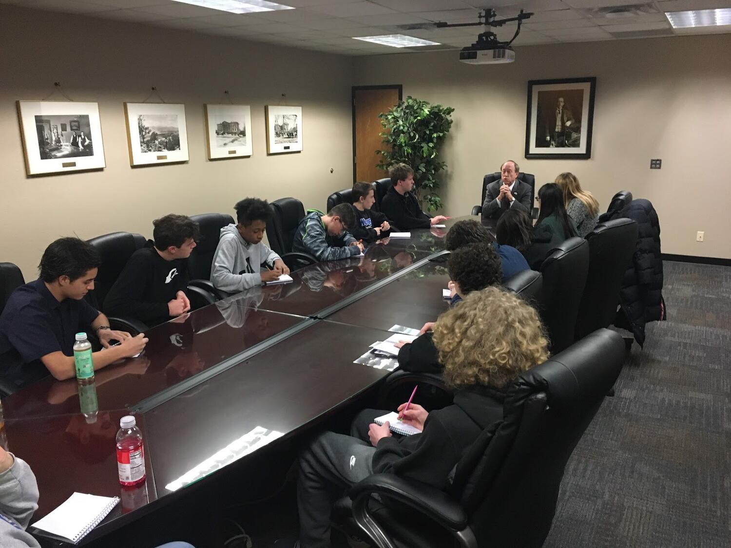 Students meet with Colorado Springs Mayor John Suthers.