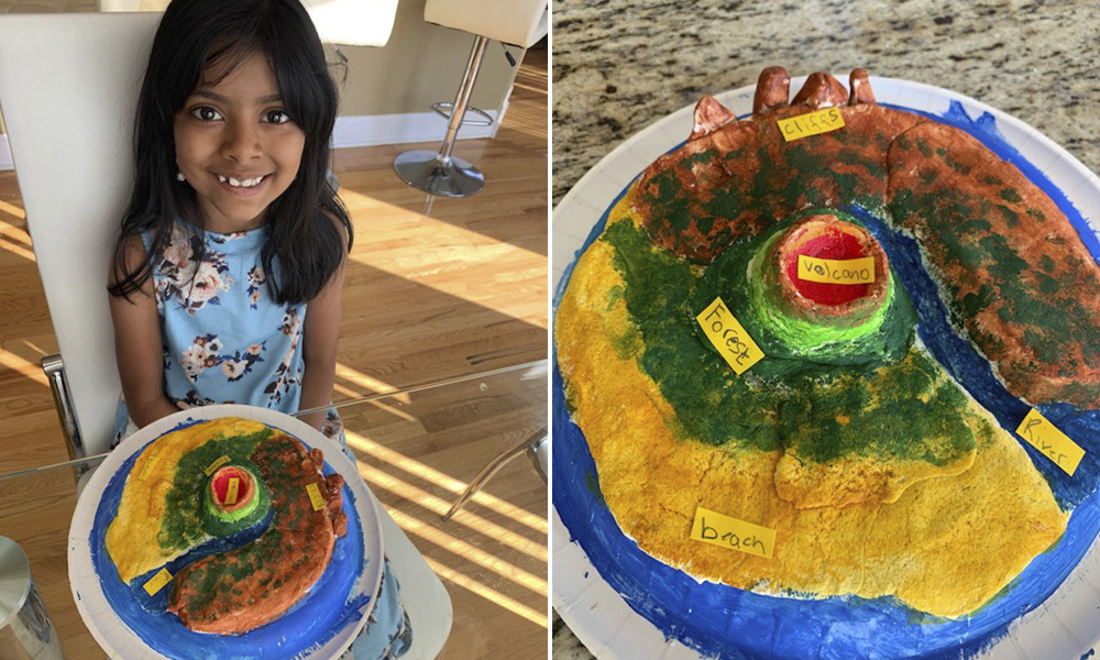 Vaishnavi E. ’30 with her island, which includes a beach, a forest, a volcano,